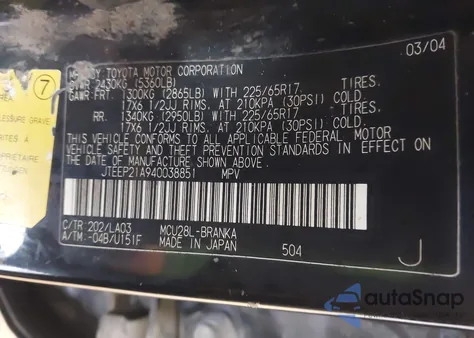 2004 Toyota Highlander Limited V6 z USA, uszkodzony, nr VIN JTEEP21A940038851